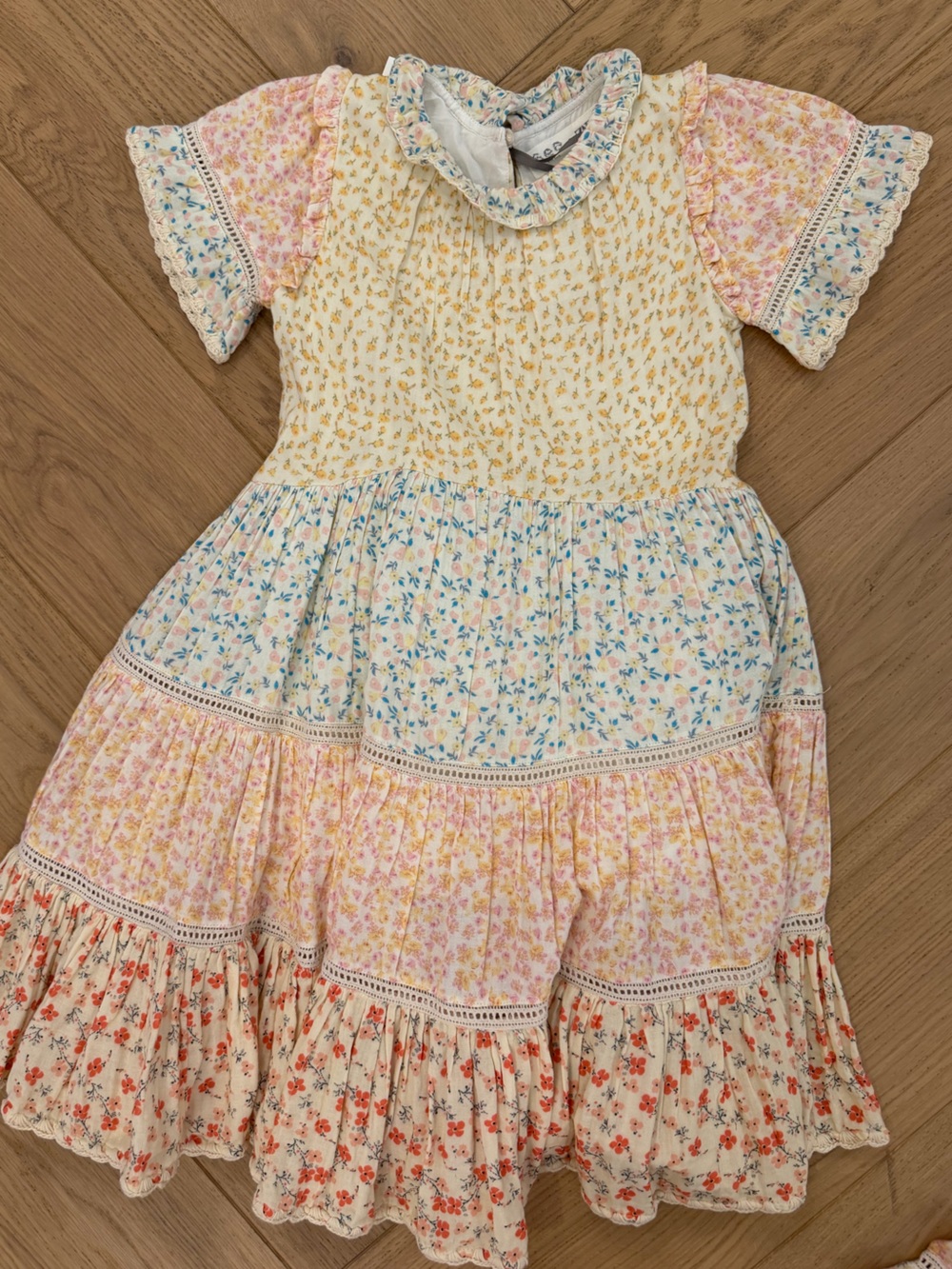 NWT Zara x SEA NY Floral Patchwork Ruffle Dress - Cream & Pastel Floral Sz 7